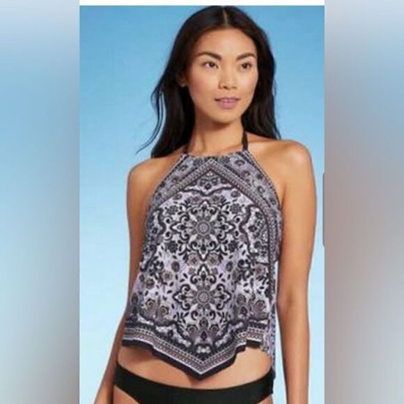 Kona Sol High Neck Tankini Top Purple Floral Size Small NWOT - Picture 1 of 9